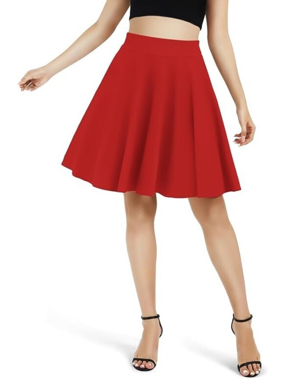 Urban CoCo M Women's Vintage Stretchy Flared Skater Skirt Red Medium